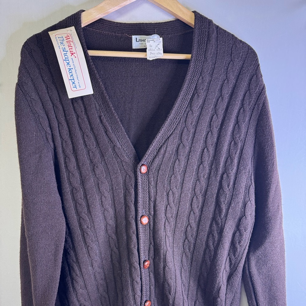 Vintage Brown cable‎ knit Cardigan L NWT